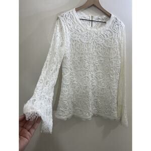 Romance Cottagecore Prairie Lace 3D Embroidery Floral Top L Regency Fairy Dainty